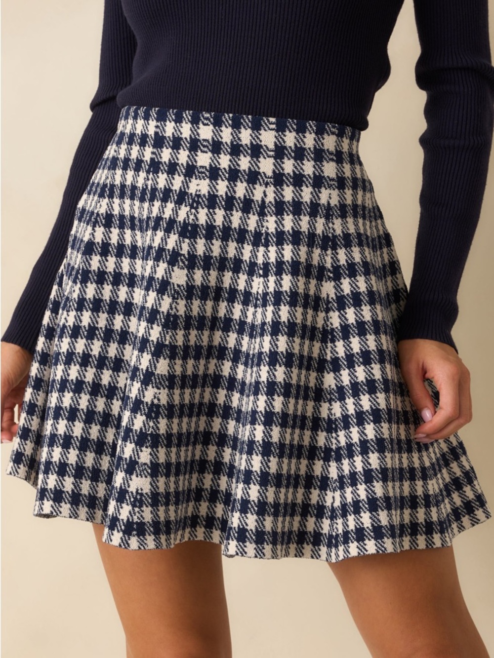 Anthropologie Navy and White Houndstooth Circle Skirt skies are blue